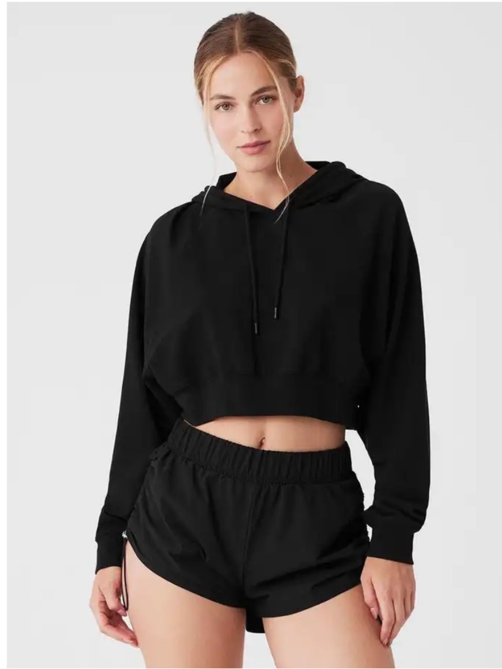 Alo Yoga Cropped Double Take Hoodie - Black - Small